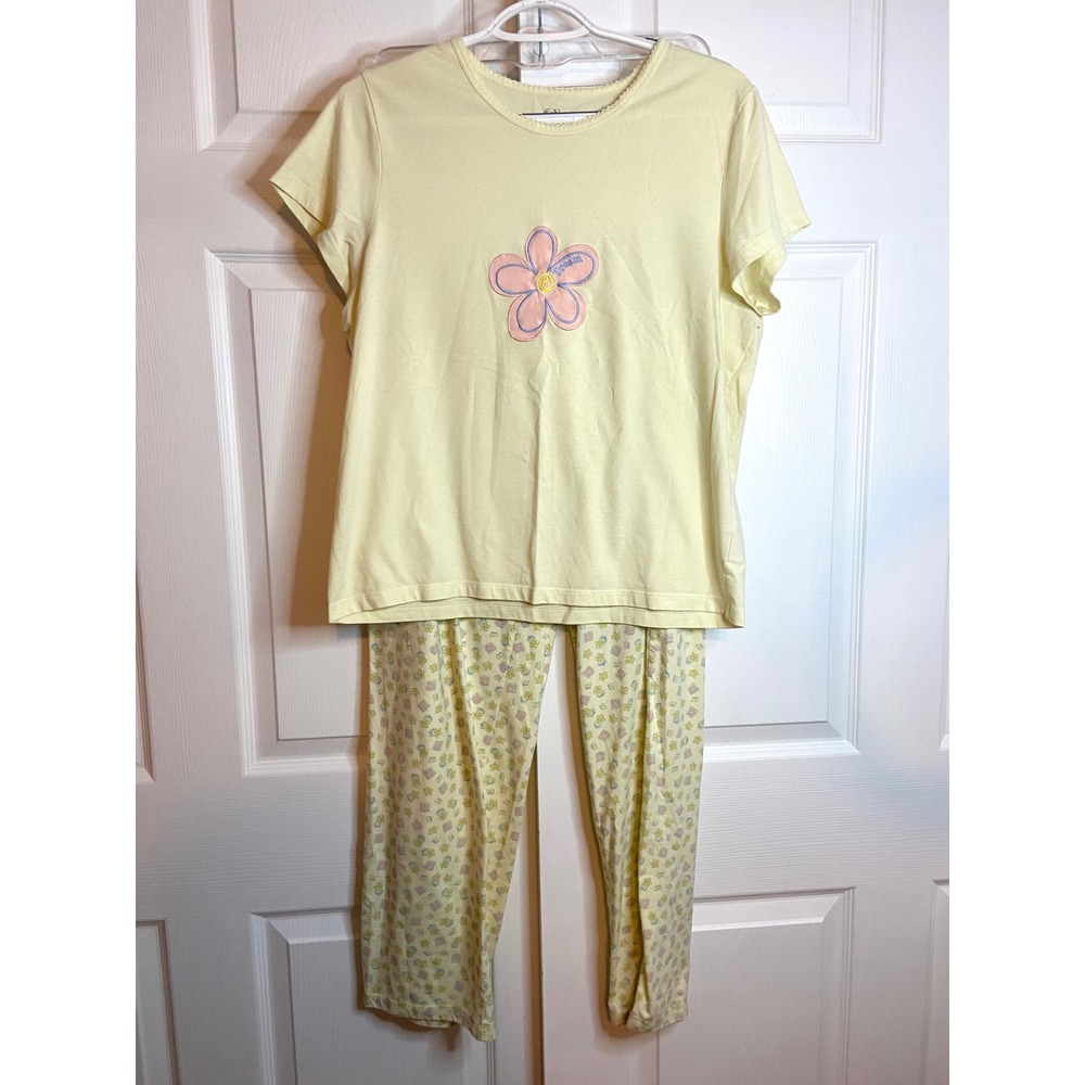 Simple Pleasures Pajama Set Womens Large Yellow Floral Dream Short Sleeve 2pc